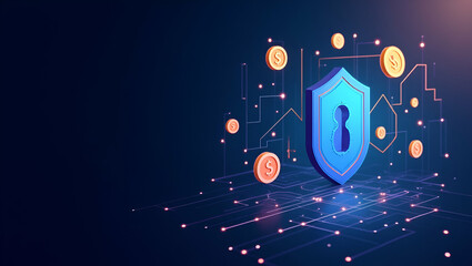 Contemporary Wallpaper Design: Abstract Visuals with Blockchain Icons for Fintech Branding - Perfect for Corporate Spaces with Expansive Text Overlay Areas
