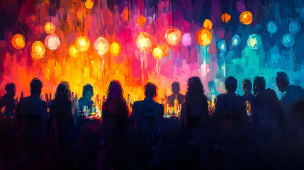 A group of people enjoying drinks at a dimly lit bar