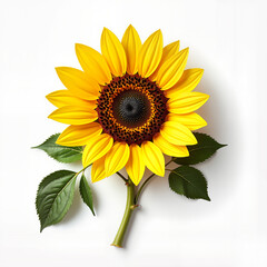 Obraz premium Vibrant sunflower showcasing freshness on white background, natural beauty