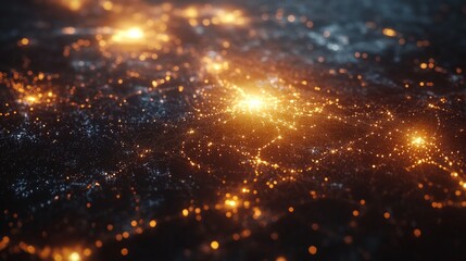 Abstract golden background with twinkling lights, use as background for holiday cards and packaging design.