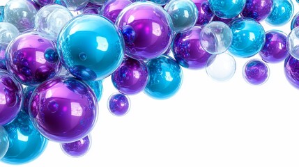 Colorful glossy spheres, abstract design, flowing shapes, white background