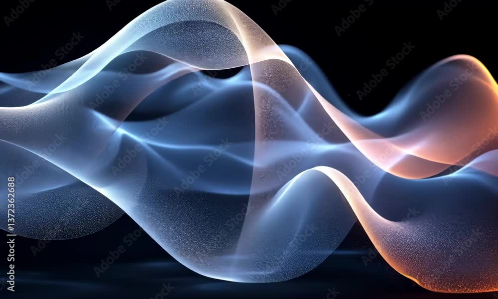 Poster abstract waves of light and shadow: serene motion graphics with subtle particle effects