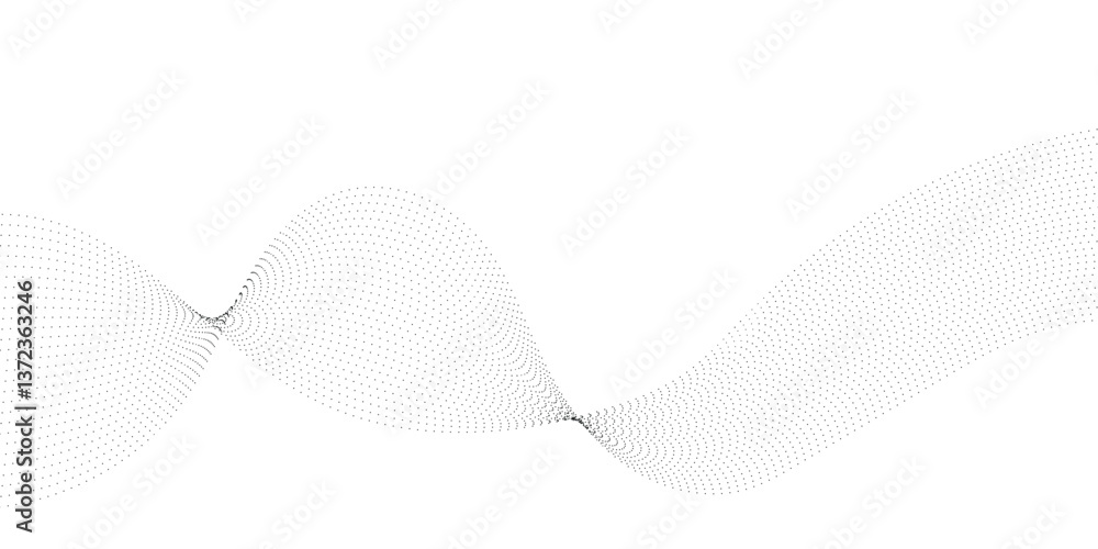 Poster abstract flowing dots particles wave curved lines on transparent background. black halftone gradient