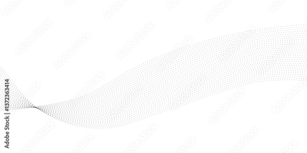 Poster abstract flowing dots particles wave curved lines on transparent background. black halftone gradient
