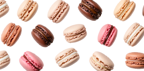 Pattern of assorted French macarons  isolated on transparent background