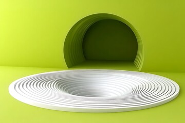 Fototapeta premium Abstract composition of a layered white circle against green walls