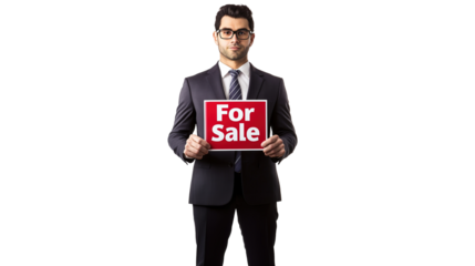 Real estate agent promoting property for sale modern office professional portrait studio environment business concept