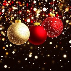 Three colorful christmas ornaments are hanging against a dark background