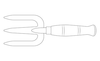 Gardening fork. Garden tool. Vector illustration isolated on white. Black line. Coloring page.