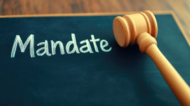 Legal Mandate Announcement Written in Chalk on Blackboard with Gavel