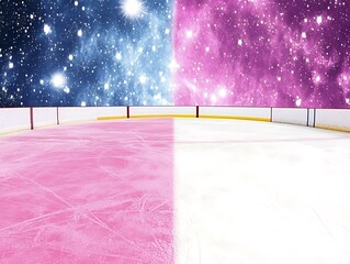 An ice rink with a cosmic background featuring stellar elements
