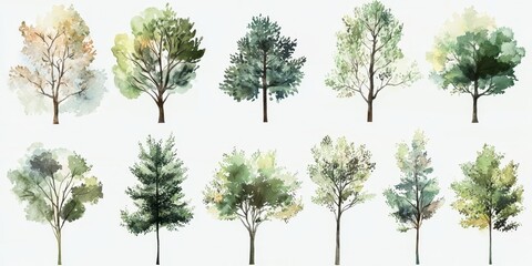 Unique watercolor tree pack ideal for artistic projects. 