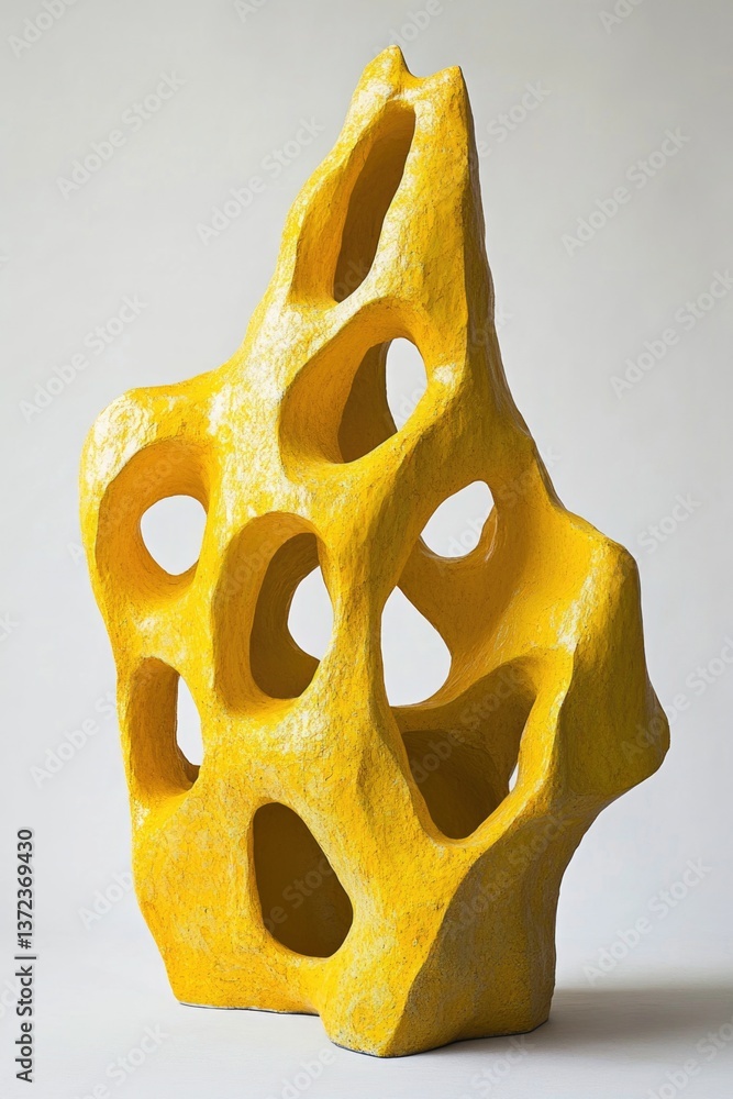 Aufkleber a lively yellow shape adorned with multiple openings scattered across its surface.