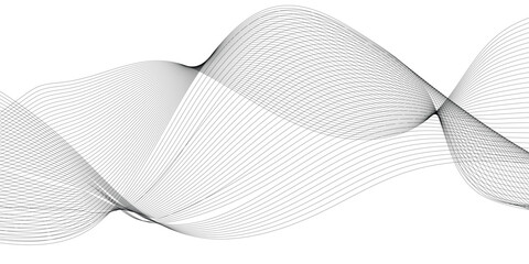 Fototapeta premium Vector wavy grey lines flowing smooth curve black gradient color on transparent background in concept of technology, science, music, sound, banner, poster, modern.