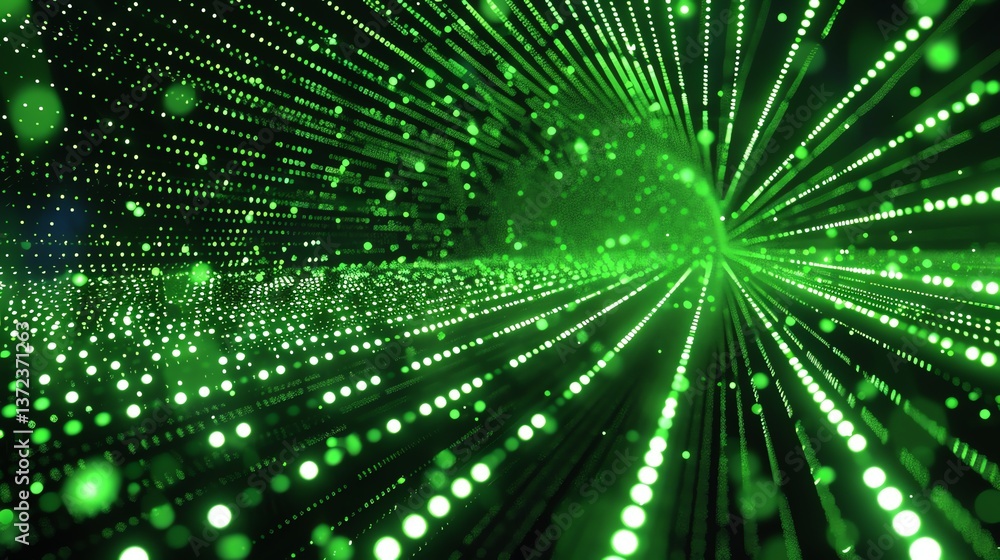 Poster 3d rendering of glowing green particles forming a digital tunnel. futuristic technology concept.