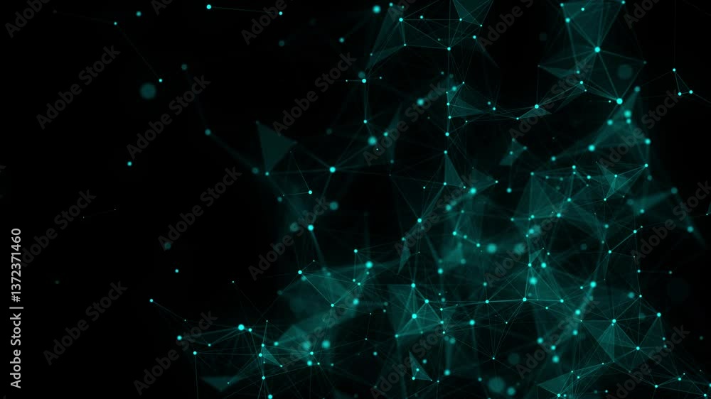 Poster network connection structure. abstract blue background with moving dots, lines and triangles. futuri