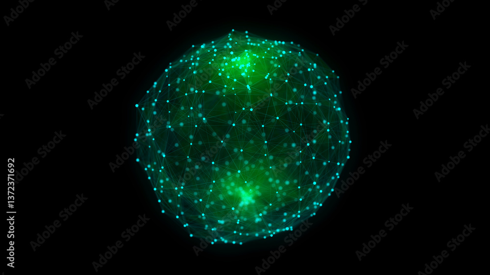 Poster green sphere consisting of points and lines. modern wireframe elements. technology grid sphere. 3d r