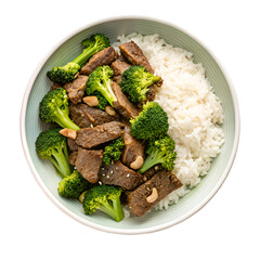 Beef Broccoli Rice Bowl Dinner Plate eat isolated on white background