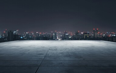 Empty Concrete Platform Night Cityscape