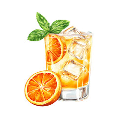 Orange fresh lemonade with ice in a glass. Carbonated drink, fruit drink, cold summer soft drink
