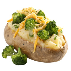Baked Potato Broccoli Cheese Dish eat isolated on white background