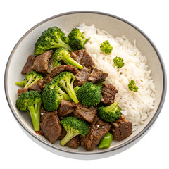 Beef Broccoli Rice Bowl Dinner Plate eat isolated on white background
