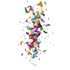 Naklejka premium Colorful Confetti Explosion Festive Celebration Background with Falling Paper Streamers and Shreds