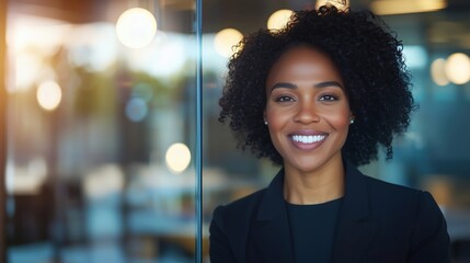 Obraz premium Successful Black Female Entrepreneur in Modern Office Setting