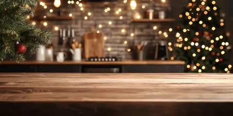 Cozy kitchen backdrop decorated for the holidays.