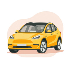 A vibrant yellow electric car illustration on a soft pink background, showcasing modern automotive design and technology.