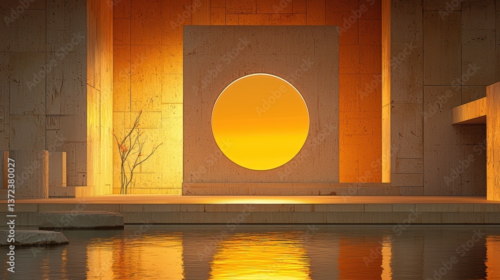 Poster abstract architectural sunset reflection in minimalist structure