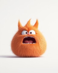 Obraz premium Furry orange creature with big eyes and an open mouth, expressing anger or surprise on white backdrop