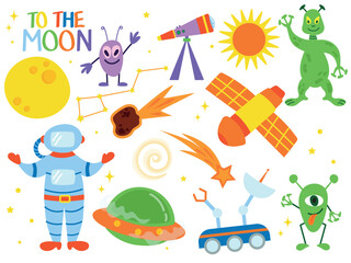 Space set of graphic elements in flat design on white background