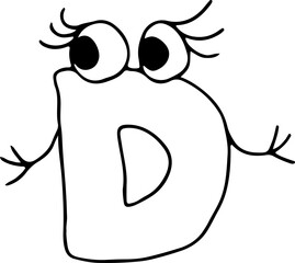 funny roman numeral five hundred with eyes with eyelashes spread its arms to the sides hand drawn with black lines in grunge style