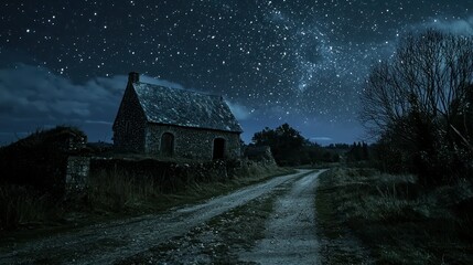 A starry night sky over a quiet countryside.