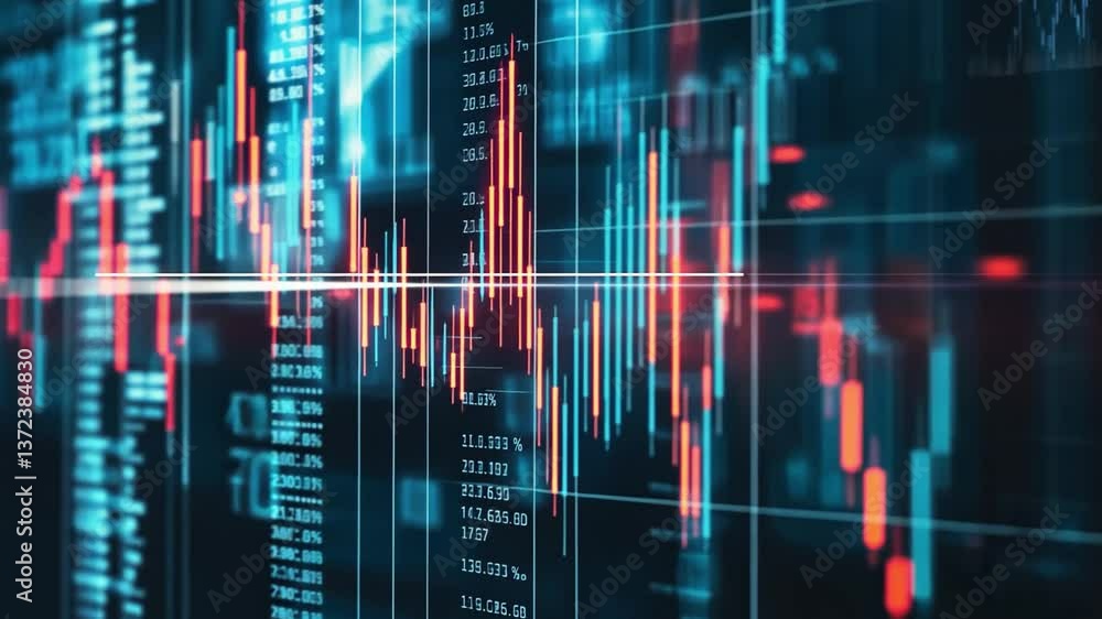 Poster abstract digital trading chart visualization with glowing lines and data points showcasing stock mar