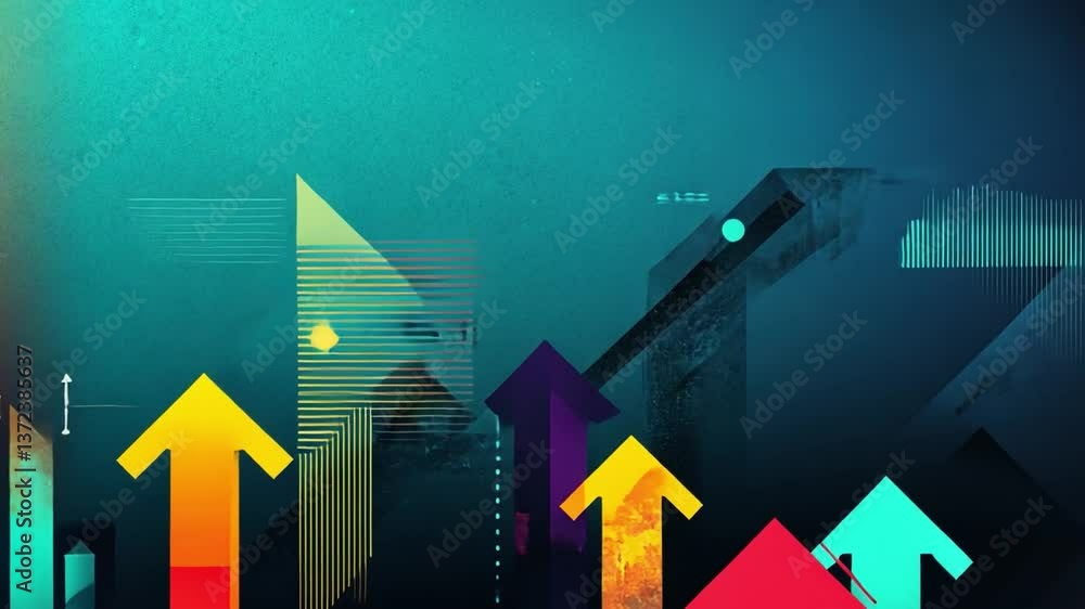 Poster colorful abstract background with dynamic arrows representing growth, progress, and energy in a mode