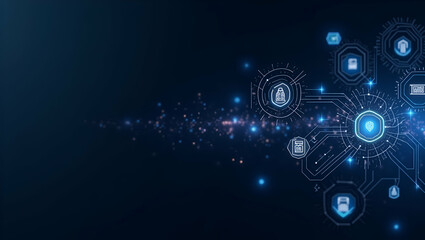 Obraz premium Contemporary wallpaper design featuring sleek abstract visuals with digital circuit patterns and minimal icons representing blockchain interoperability for payments emphasizing secure cross system tra