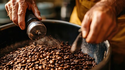 A barista grinding locally sourced coffee beans.