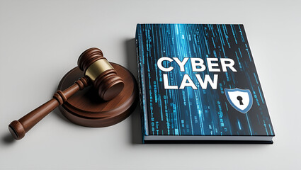 Cyber Law book law and justice learning concept/ gavel with a book copy space editable abstract background 