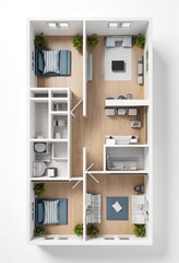 Top-Down View of Modern Two-Bedroom Apartment Floor Plan