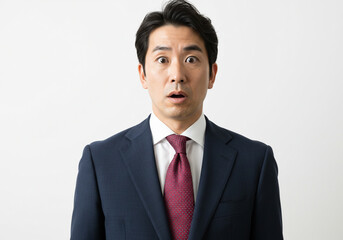 驚く中年男性、ビジネスマン、スーツ、びっくり