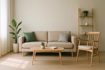 Modern Minimalist Living Room Interior with Natural Decor