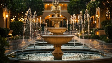 Luxury Fountains, Evening Resort Courtyard