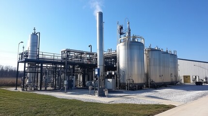 Obraz premium An advanced chemical processing plant with a network of industrial pipes