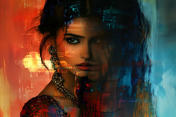 A portrait of a woman with overlaying brushstroke art