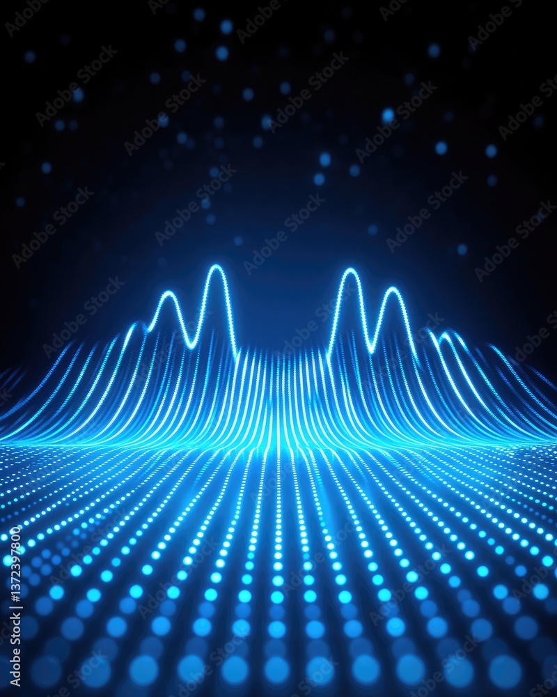 Poster abstract blue digital wave background pattern of glowing particles lines creating a dynamic futurist
