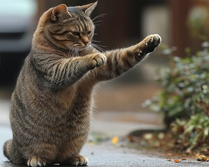 Obraz premium Cat Boxing on Wet Street
