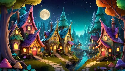 Enchanting Fairy Village at Night