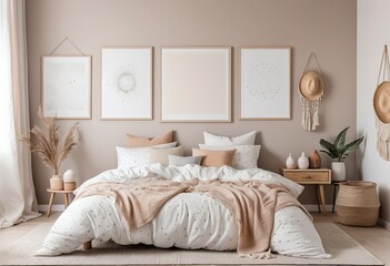 Bohemian Bedroom Interior Design with Neutral Tones and Textured Details